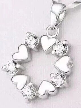 Sterling Silver (925) Dainty Heart Circular "Wreath" Design Pendant With Chain